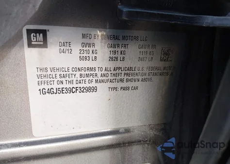 2012 Buick Lacrosse Touring Group from USA, damaged, VIN 1G4GJ5E39CF329899